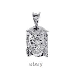 0.65 Carat Round Cut Diamond Jesus Head Pendant 14K White Gold