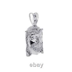 0.65 Carat Round Cut Diamond Jesus Head Pendant 14K White Gold