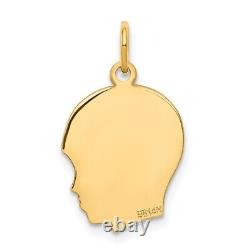 10K Yellow Gold. 013 Gauge Facing Right Engravable Boy Head Charm Pendant 0.6g