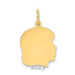 10k Yellow Gold Plain 22mm Medium Facing Right Engravable Girl Head Charm