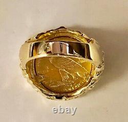 14K Yellow Gold 23.5 MM NUGGET COIN RING with 2 1/2 DOLLAR INDIAN HEAD COIN