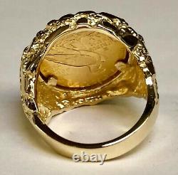 14K Yellow Gold 23.5 MM NUGGET COIN RING with 2 1/2 DOLLAR INDIAN HEAD COIN