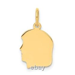 14K Yellow Gold Plain Small. 013 Gauge Facing Left Girl Head Charm Pendant