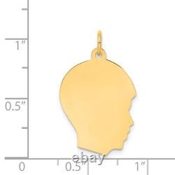 14k Yellow Gold. 013 Gauge Facing Right Engravable Boy Head Charm Pendant 1.11g