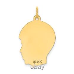 14k Yellow Gold. 013 Gauge Facing Right Engravable Boy Head Charm Pendant 1.11g