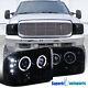 1999-2004 Ford F250 Smoked Dual Halo Rim Led Projector Head Lights Glossy Black