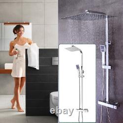 2 Head Square Shower Mixer Thermostatic Valve 400mm with Handshower Set Home Gym