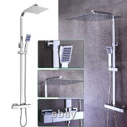 2 Head Square Shower Mixer Thermostatic Valve 400mm with Handshower Set Home Gym