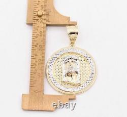 2 Jesus Head Diamond Cut Round Medallion Pendant Real 10K Yellow White Gold