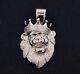 2 Men's Lion's Head Iced Out Cz Greek Crown Pendant White Sterling Silver 925