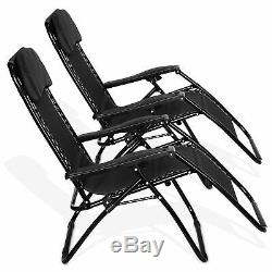 2 x RECLINING SUN LOUNGER OUTDOOR GARDEN PATIO GRAVITY CHAIR ADJUSTABLE HEAD