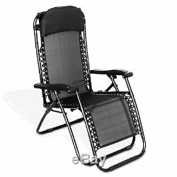 2 x RECLINING SUN LOUNGER OUTDOOR GARDEN PATIO GRAVITY CHAIR ADJUSTABLE HEAD