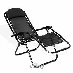 2 x RECLINING SUN LOUNGER OUTDOOR GARDEN PATIO GRAVITY CHAIR ADJUSTABLE HEAD