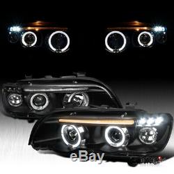 2001-2003 BMW E53 X5 Dual Halo LED Projector Headlights Black Head Lamps Pair