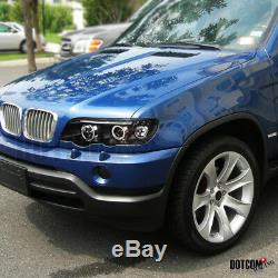 2001-2003 BMW E53 X5 Dual Halo LED Projector Headlights Black Head Lamps Pair
