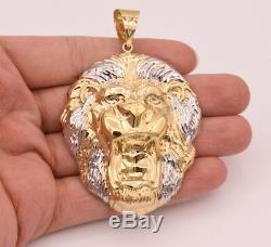 3 1/2 Men's Diamond Cut Roaring Lion Head Charm Pendant Real 10K Gold Two-Tone