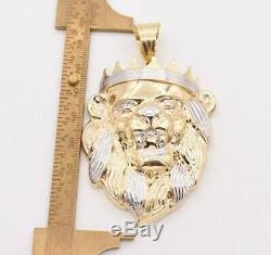 3 Mens Diamond Cut Roaring Greek Crown Lion Head Pendant Real 10K Two-Tone Gold