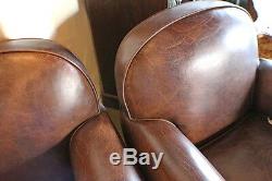 34 W Club armchair Vintage cigar brown leather Nail head trim eebe7452