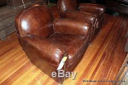 34 W Club armchair Vintage cigar brown leather Nail head trim eebe7452