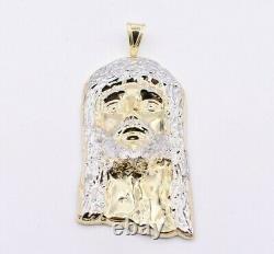 4.25 Huge Men's Diamond Cut Jesus Head Charm Pendant Real 10K Yellow White Gold