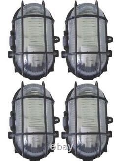 4 X Black Outdoor Garden Security Bulkhead Bulk Head Light Lamp Lantern 60w