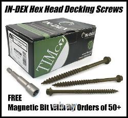 6.7 Hex Head Landscape Wood Screws Sleeper Decking Timber Fix Lok In-dex Bit New