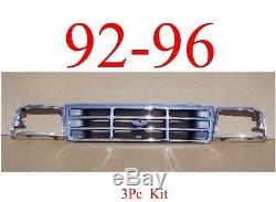 92 96 98 Ford Truck Bronco 3Pc Chrome Grill & Head Light Door Kit F150 F250 F350