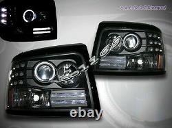 92-96 Ford Bronco F150/250/350 Projector Headlights Black Halo Led Head Lamps