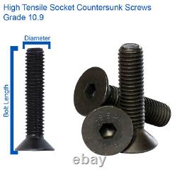 ALLEN KEY COUNTERSUNK BOLTS SOCKET SCREWS BLACK STEEL 10.9 DIN 7991 M10 10mm
