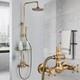 Antique Brass Exposed Bathroom Shower Mixer Twin Head Bar Set Round Valve System