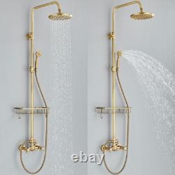Antique Brass Exposed Bathroom Shower Mixer Twin Head Bar Set Round Valve System