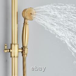 Antique Brass Exposed Bathroom Shower Mixer Twin Head Bar Set Round Valve System