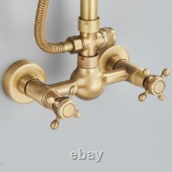 Antique Brass Exposed Bathroom Shower Mixer Twin Head Bar Set Round Valve System
