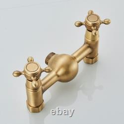 Antique Brass Exposed Bathroom Shower Mixer Twin Head Bar Set Round Valve System