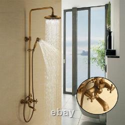 Antique Brass Shower Set Bathroom Mixer Tap 8Round Head Top Spray WithShower Hand