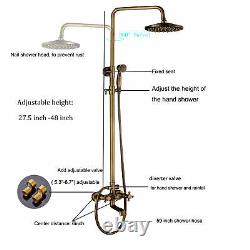 Antique Brass Shower Set Bathroom Mixer Tap 8Round Head Top Spray WithShower Hand