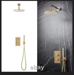 Apres Brushed Brass Concealed Shower Mixer Thermostatic Valve Over Head + Rail