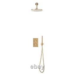 Apres Brushed Brass Concealed Shower Mixer Thermostatic Valve Over Head + Rail