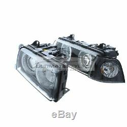 BMW 3 Series E36 1991-1999 Black Angel Eye Head Light Lamp Pair Left & Right