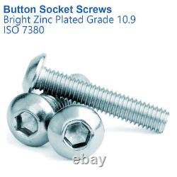 BUTTON HEAD SOCKET SCREWS BOLTS BRIGHT ZINC PLATED 10.9 ISO 7380-1 M10 10mm