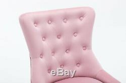 Baby Pink Velvet Studded Lion Head Metal Chrome Leg Tufted Dining Chair UK