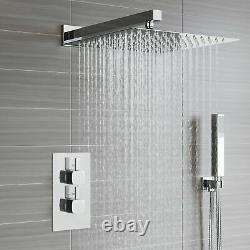 Bath Conceal Shower Mixer Thermostatic Valve Dual Square Over Head Bathroom Kit