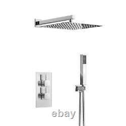Bath Conceal Shower Mixer Thermostatic Valve Dual Square Over Head Bathroom Kit