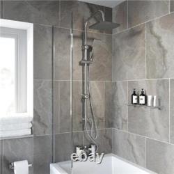 Bath Shower Mixer Tap with Dual Outlet Rainfall Shower Heads Silver Chrome