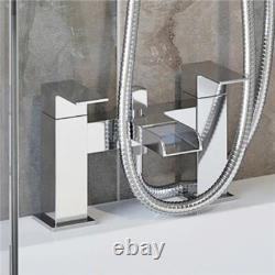 Bath Shower Mixer Tap with Dual Outlet Rainfall Shower Heads Silver Chrome