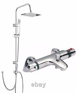 Bath Shower Mixer Thermostatic Valve Tap Dual Square Over Head Bathroom Kit