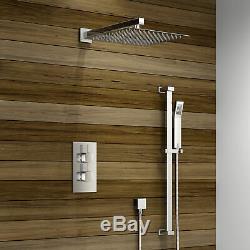Bathroom 12 Head Conceal Thermostatic Square Shower Mixer Valve Set & Rail Kit
