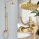 Bathroom Exposed Shower Mixer Twin Head Bar Set Antique Brass Shower System Tap