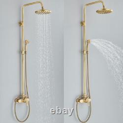 Bathroom Exposed Shower Mixer Twin Head Bar Set Antique Brass Shower System Tap