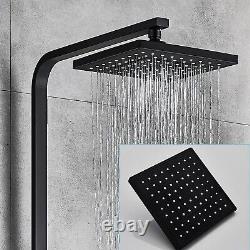 Bathroom Shower Mixer System 8'' Square Black Twin Over Head Exposed Valve Bar